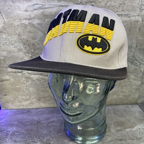 Six Flags Magic Mountain Batman The Ride Snapback Hat OSFA Black Yellow Cap - Picture 2 of 6